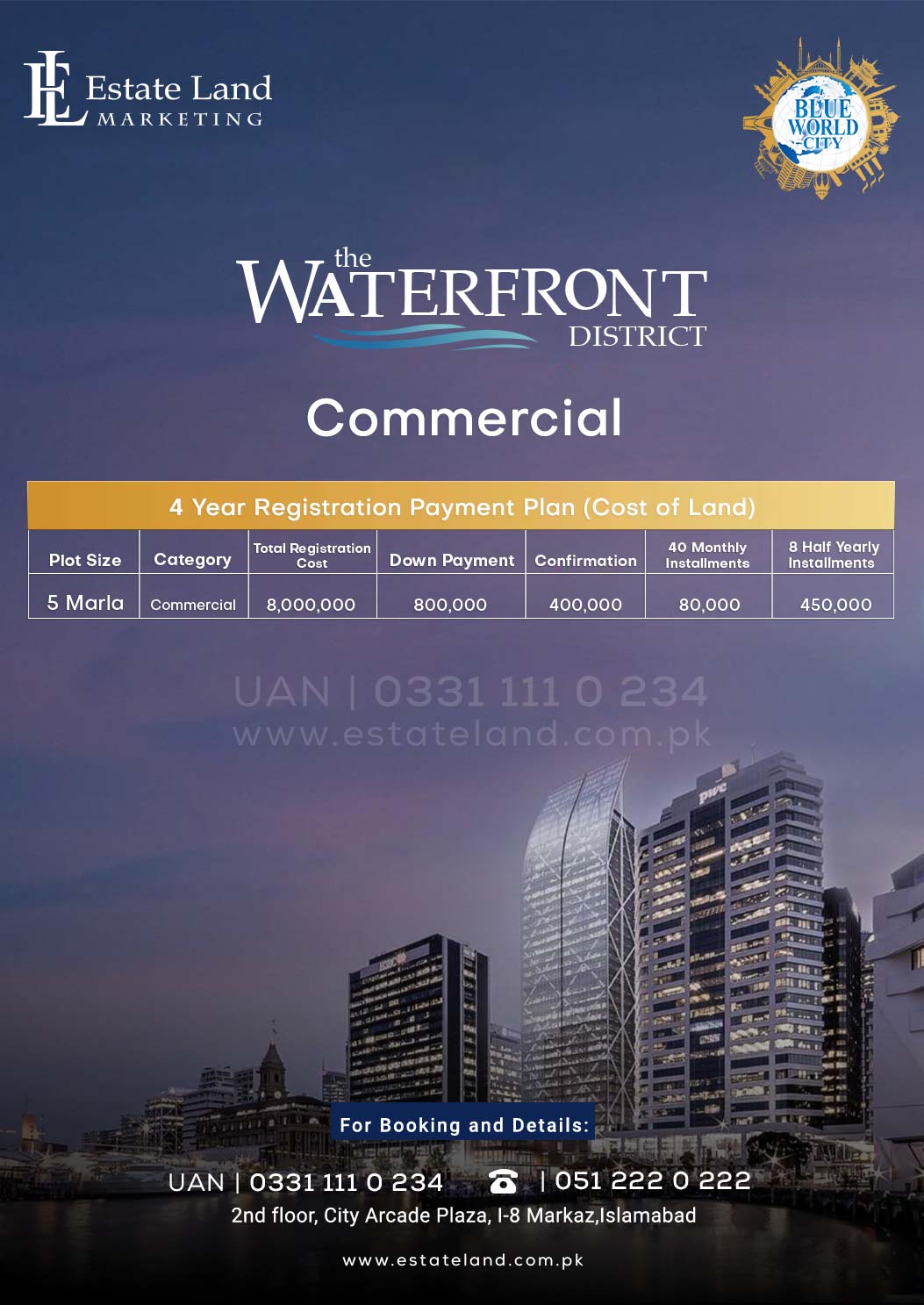 blue world city waterfront commercial