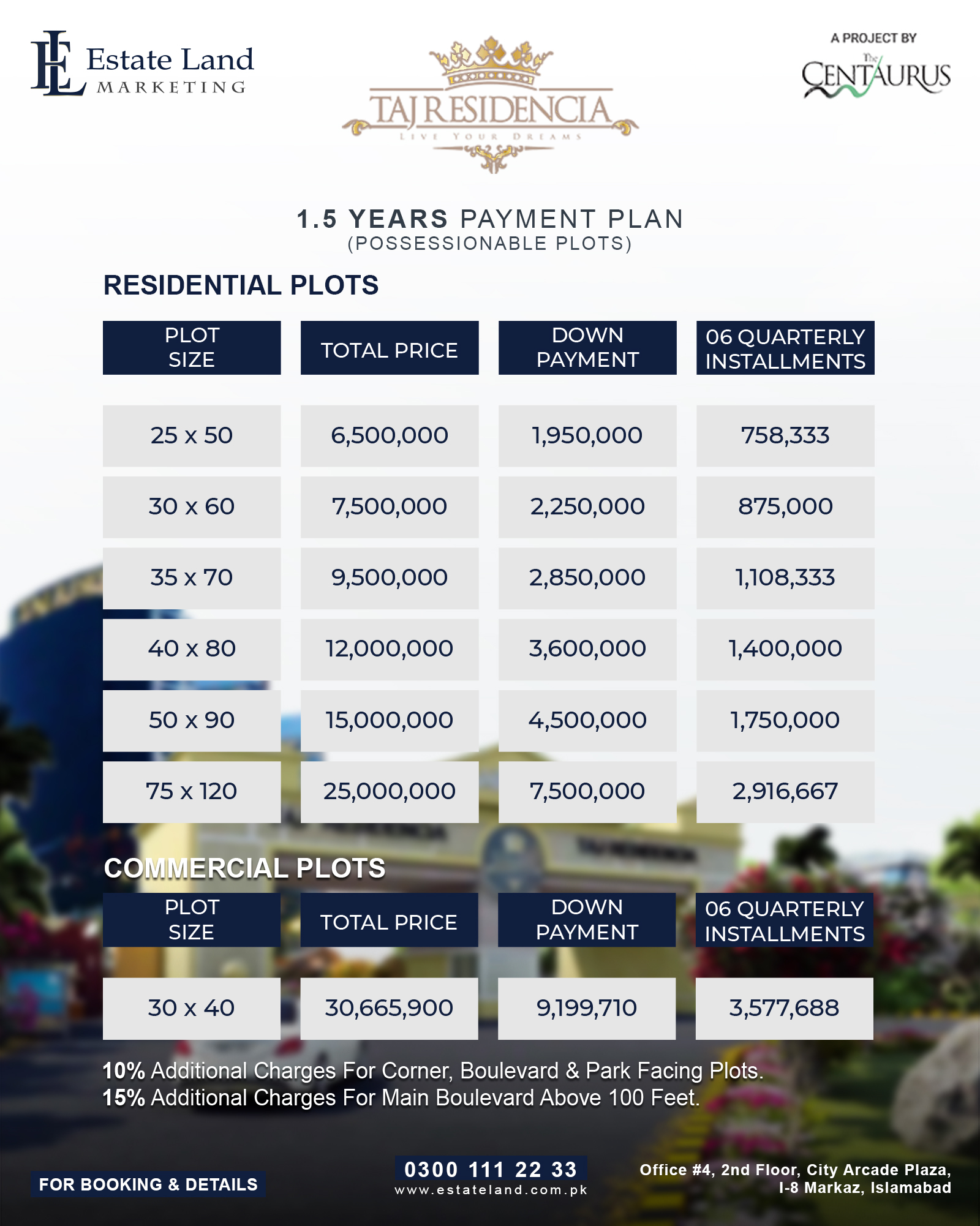 1.5 year payment plan of taj residencia