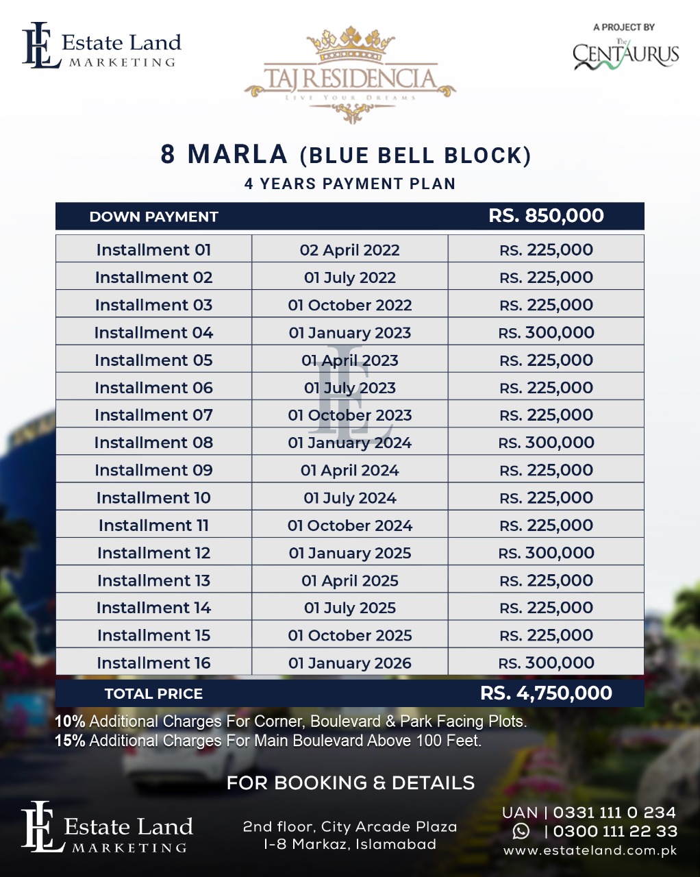 8 Marla Plot Blue Bell Block Price in taj residency Islamabad housing society