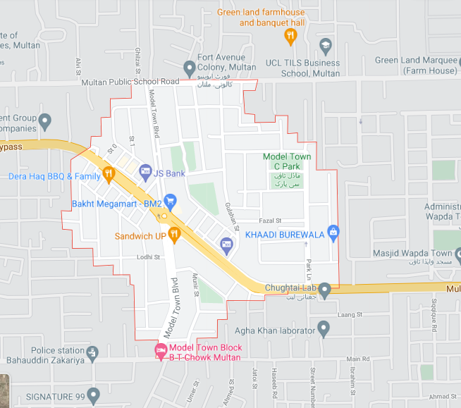 Model Town Multan location map