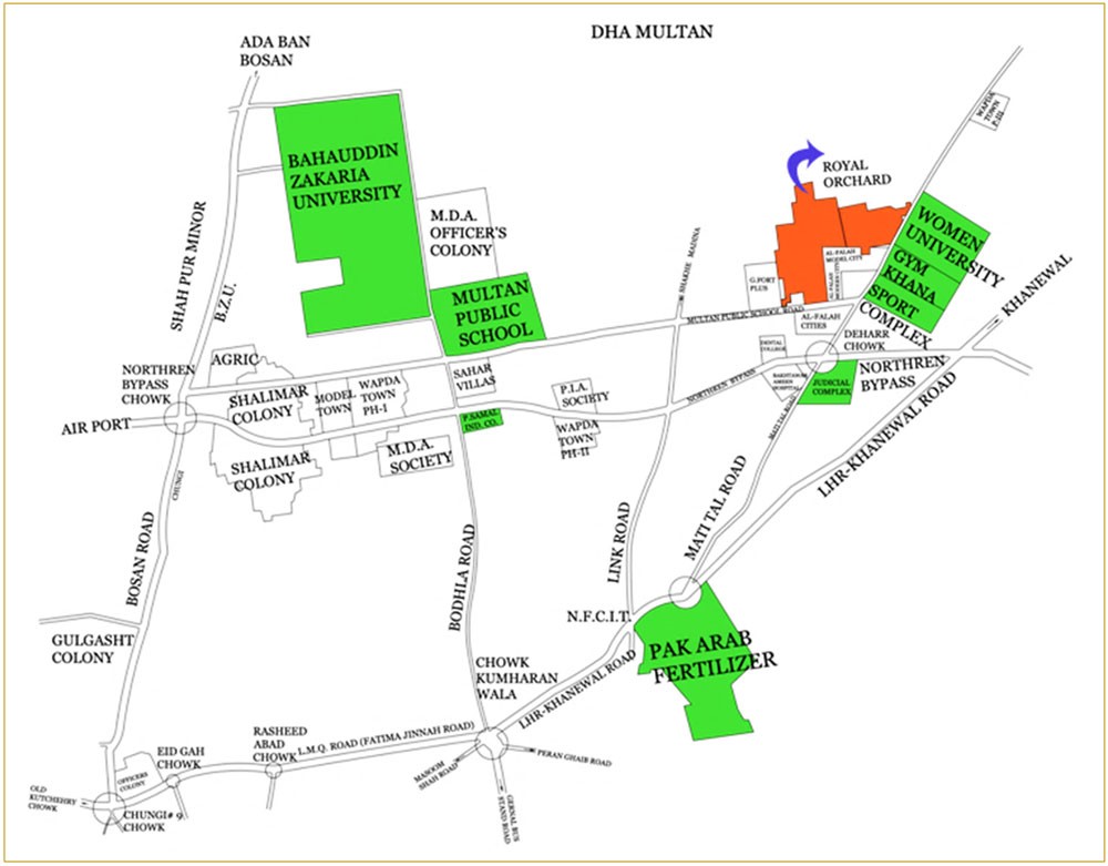 royal orchard multan location map