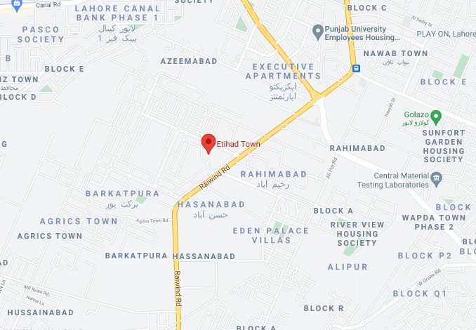 Etihad town Lahore Location Map
