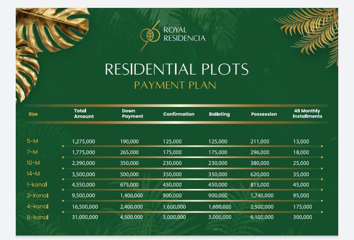 royal residencia islamabad payment plan