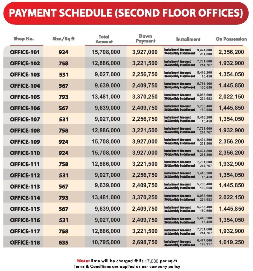 second floor offices payment plan
