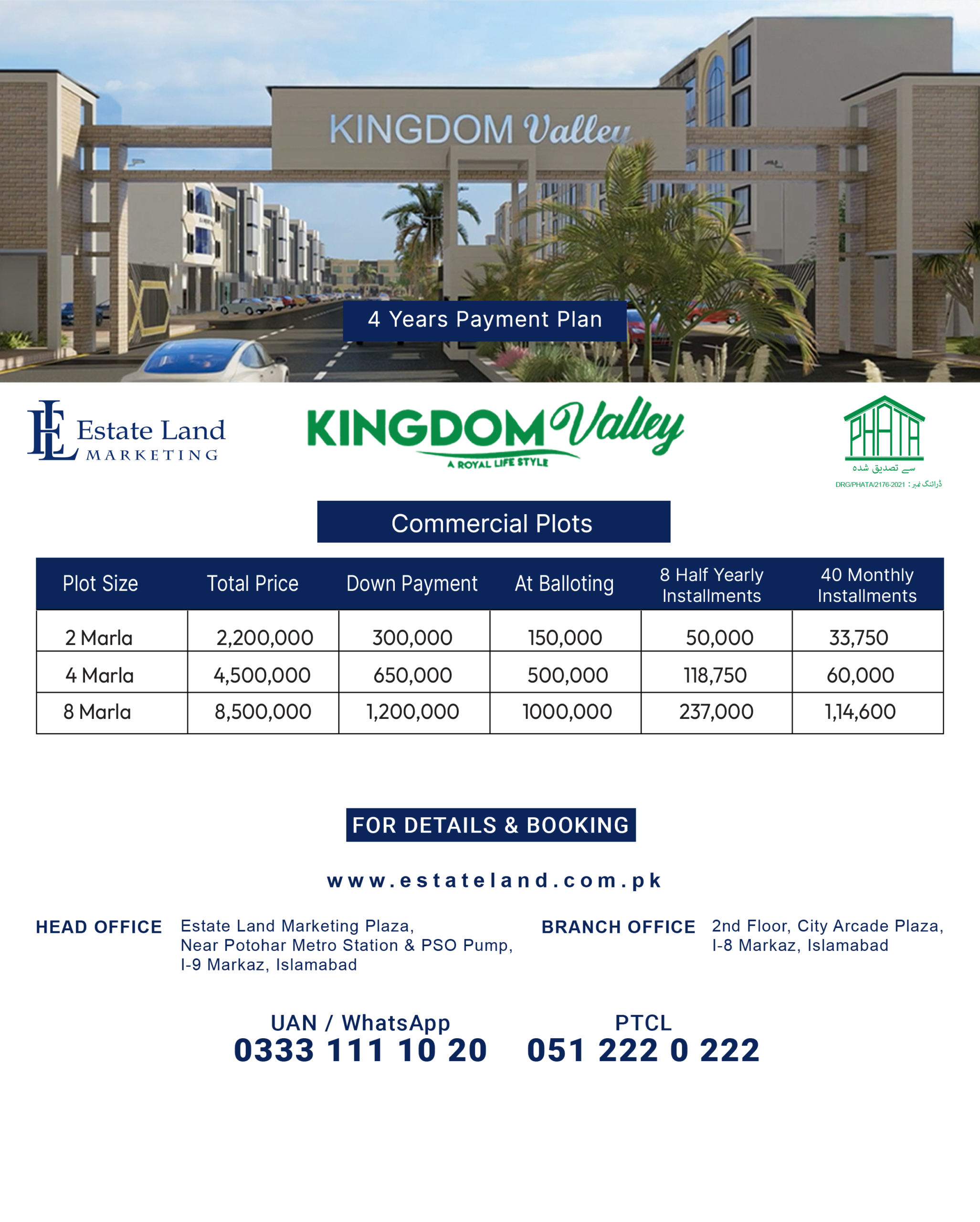 Commercial Updated Payment Plan Kingdom Valley Islamabad