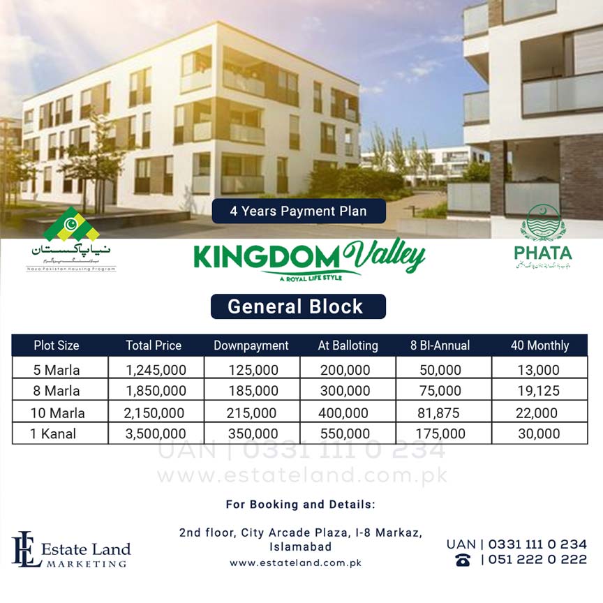 New Payment Plan General block of kingdom valley Islamabad