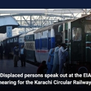 Displaced persons speak out at the EIA hearing for the Karachi Circular Railway