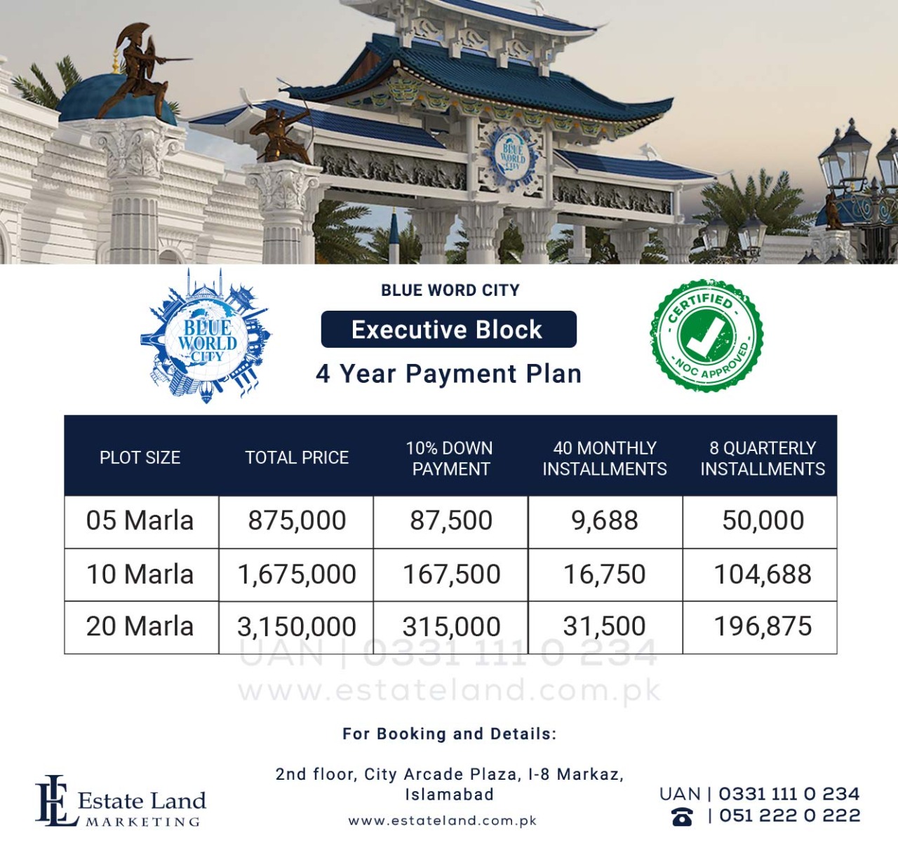 Executive Block Payment Plan 2021 in blue world city