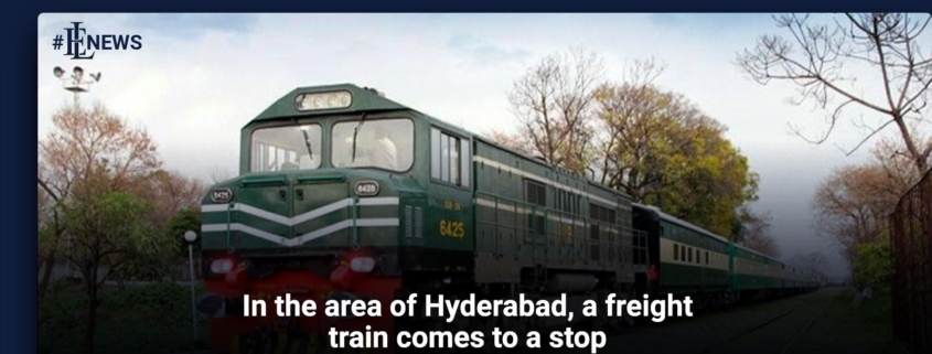 In the area of Hyderabad, a freight train comes to a stop