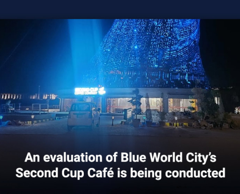 An evaluation of Blue World City's Second Cup Café is being conducted