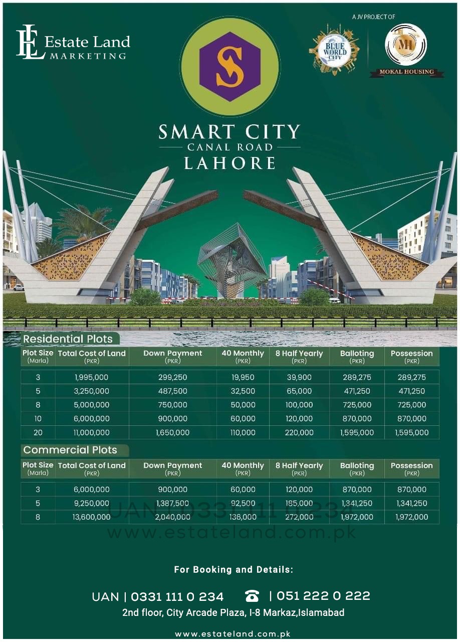 Smart City Canal Road Lahore payment plan