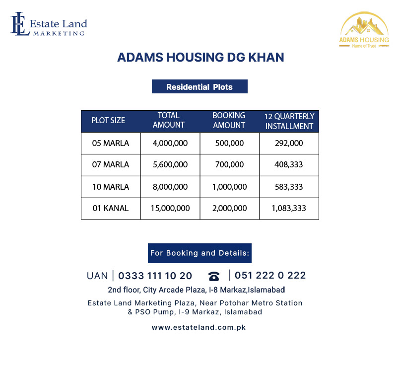 Adams Housing DG Khan payment plan