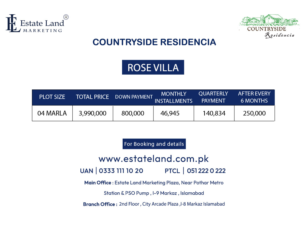 Countryside Residencia Rose villa payment plan