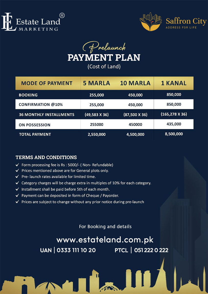 saffron city Rawalpindi payment plan