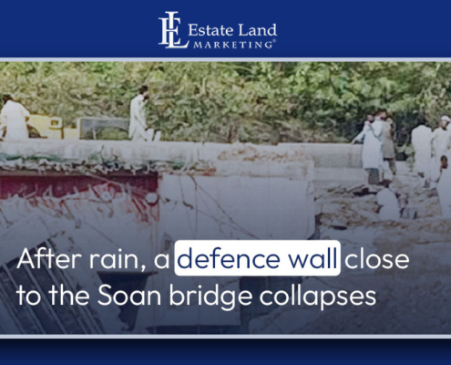 After rain, a defence wall close to the Soan bridge collapses