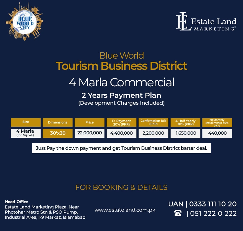 4 Marla Tourism Business District Payment Plan