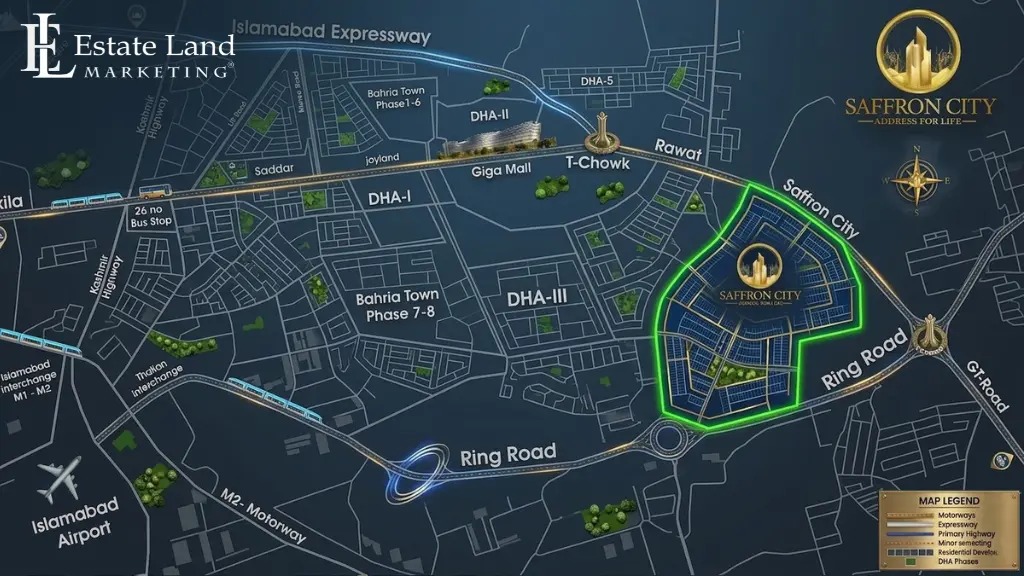 Saffron City and Ring Road Rawalpindi map image
