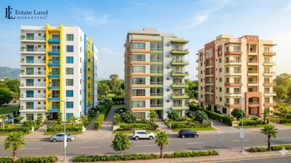 an image of the residential apartment building in bahria enclave Islamabad